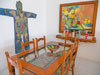 Dine surrounded by unique artwork.